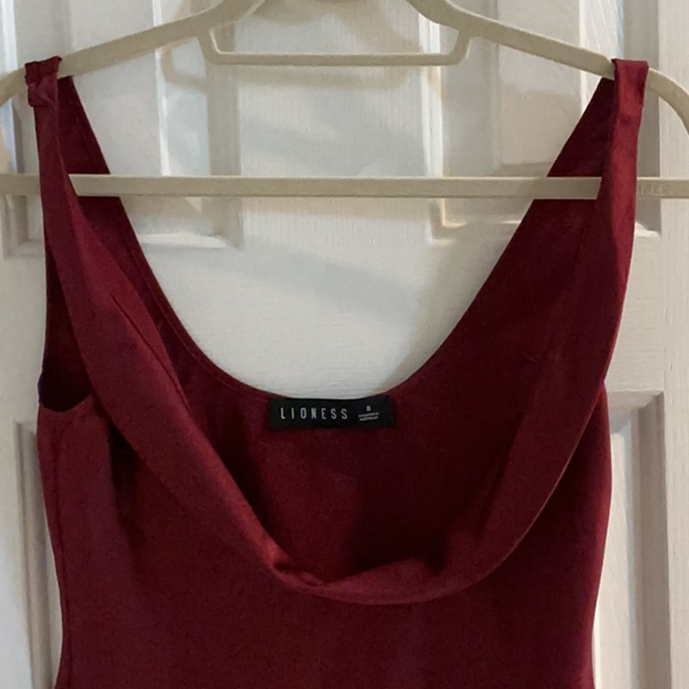 NWOT Lioness Burgundy Satin Cowl Neck Top
